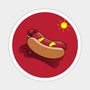 Chilling Cute Funny Hotdog Sunbathing Summer Beach Cartoon Magnet